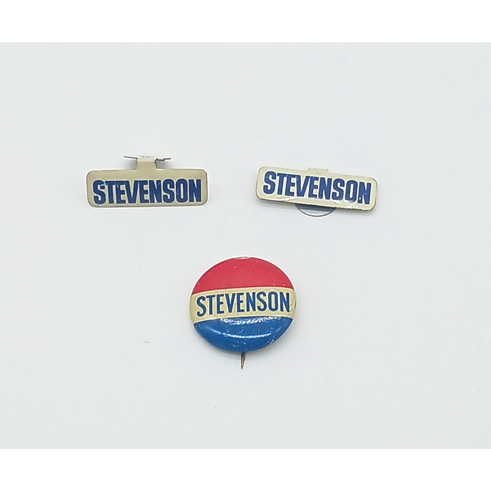 1950s Adlai Stevenson Presidential Campaign Political Button & 2 Fold Lapel Tab